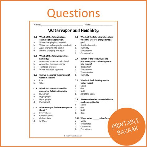 Watervapor And Humidity Reading Comprehension Passage and Questions ...