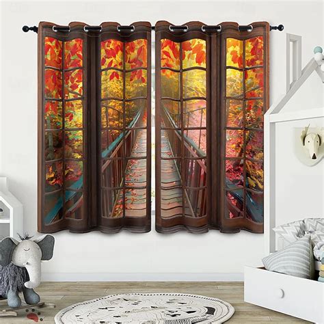 Perforated Blackout Curtains Window Forest Beautiful Scenery Insulation ...