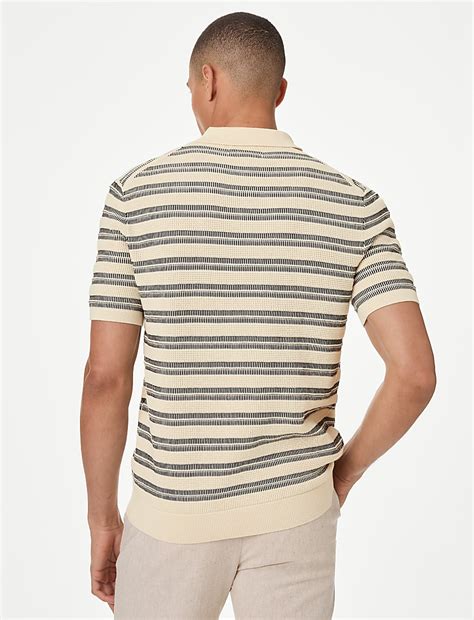 Buy Pure Cotton Textured Striped Knitted Polo Shirt at Marks & Spencer