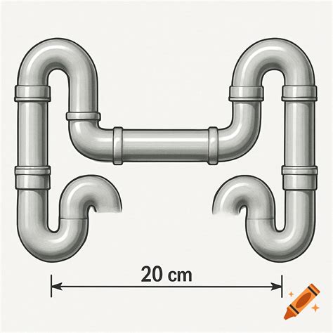 An illustration of silver pipes forming a complex U-shaped structure, with a horizontal ...
