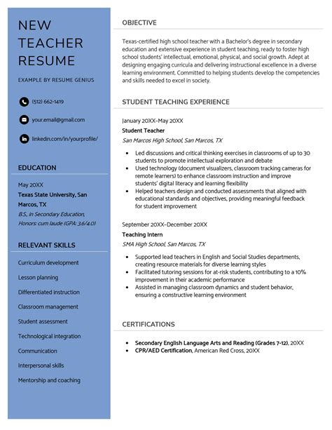 Resume Examples For Teachers With Experience 34 Teacher Resume