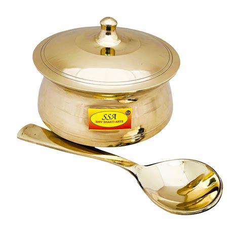 Bronze Kansa Casserole Donga with Lid and Serving Spoon Premium for Se ...