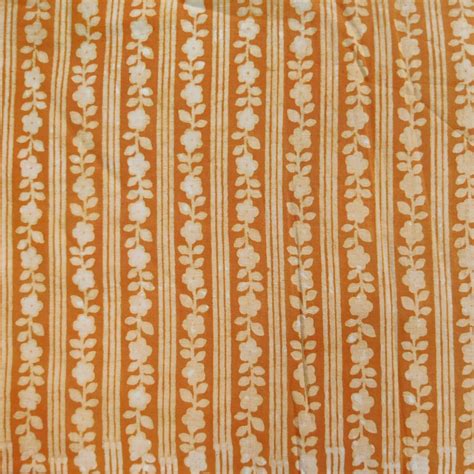 Pure Cotton Dabu Mustard With Leafy Creeper Stripes Hand Block Print F ...