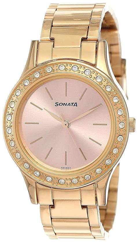 Sonata Blush It Up Quartz Analog Pink Dial Rose Gold Stainless Steel ...