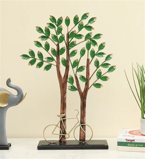 Vedas Advik Tree Antique Vintage Statue with Cycle Green & Brown Metal ...
