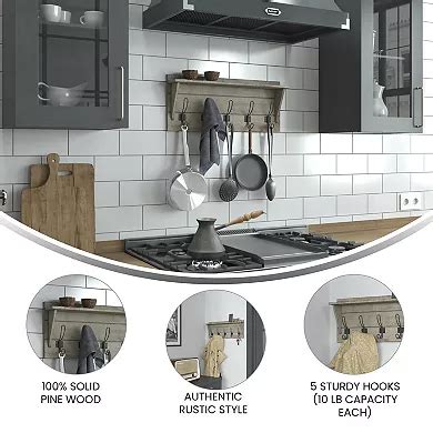 Flash Furniture Wall Mounted Storage Rack with Upper Shelf and Storage ...