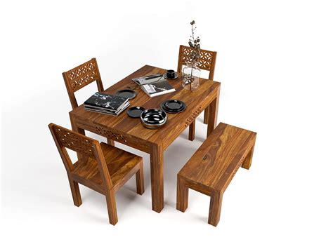 Deuba Sheesham Wood 4X3 Solid Wood 4 Seater Dining Set : Amazon.in ...