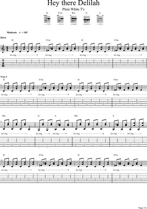 Guitar Chords For Hey There Delilah