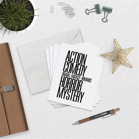 Movie Genres Style #2 Note Card Printable, Blank Inside, Instant ...