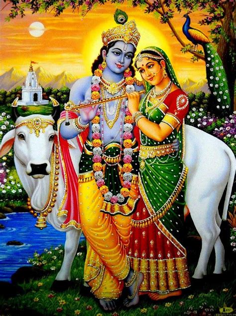 Crafts of India Fluting Radha Krishna Hindu God Glitter Poster, India ...