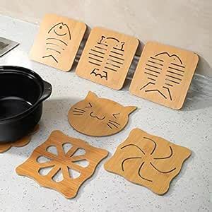 Besillia Eco-Friendly Bamboo Wooden Coasters Set of 6 Handmade Wooden ...