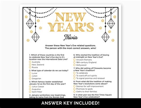 New Year's Trivia Game, Printable Quiz With Answers for a New Year's ...