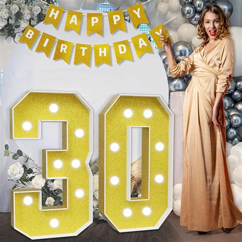 Amazon.com: imprsv Marquee Numbers Gold 30th-Birthday Decorations ...
