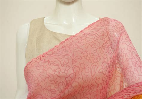 Pink and Yellow Block printed Supernet Kota saree With Crochet Work ...