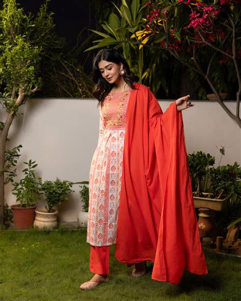 Buy Coral Geometric Printed Suit Set for Women Online in India ...