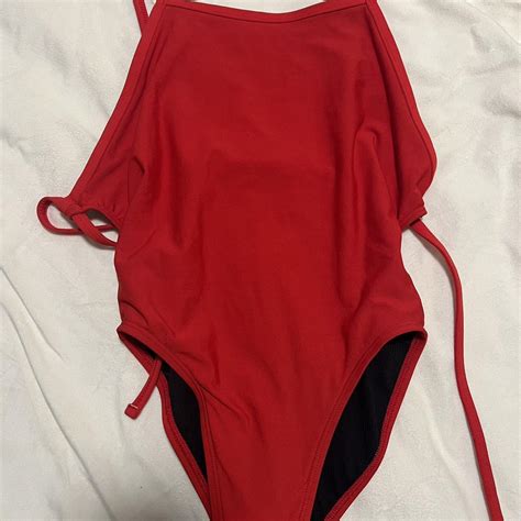 Red jolyn one piece Size 28 Like new Worn once - Depop