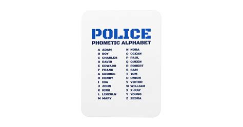 Phonetic A to Z Alphabet for Police Officers Magnet | Zazzle