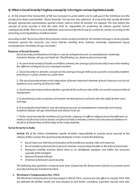 ESI ACT - chgvjhvjhvj vb - Q- What is Social Security? Explain concept ...