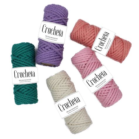 CROCHETA 3Ply Twisted Macrame 10 Meter For Each Color, 4Mm Cotton Cord ...