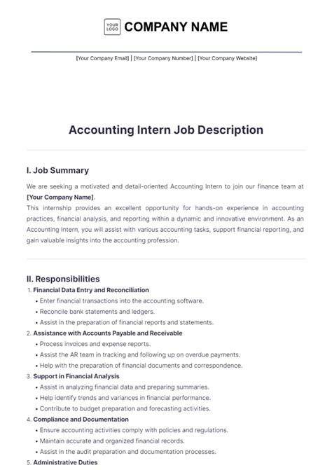 Free Accounting Intern Job Description Template to Edit Online