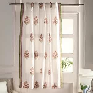 Buy Peepul Tree Handprinted Floral Sheer Cotton Door Curtains in Off ...