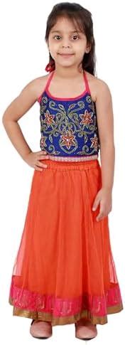 Buy TWISHA Girls Embroidered Halter Neck Top & Net Ghagra Set - Blue ...