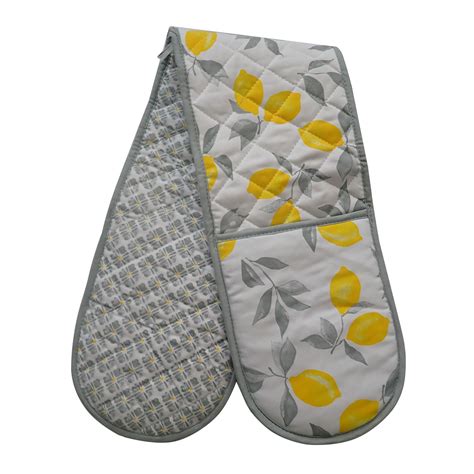 Lemon Double Oven Mitt Heat Resistant Non-Slip Kitchen Gloves Extra ...