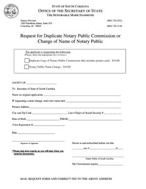 Sc Request Duplicate Notary Form - Fill and Sign Printable Template Online