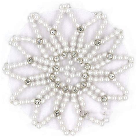 Elastic Hair Bun Cover Handmade Crochet Pearl Rhinestone Hair Snood ...