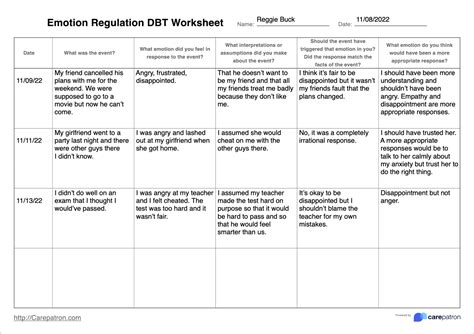Emotion Regulation DBT Worksheets & Example | Free PDF Download