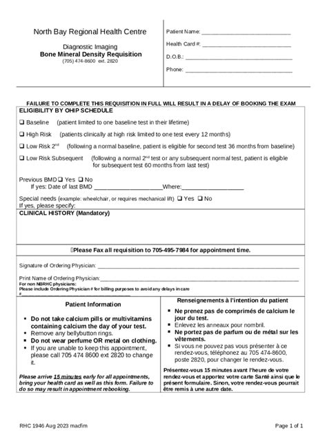 Bone Mineral Density Requisition - nbrhc on Doc Template | pdfFiller