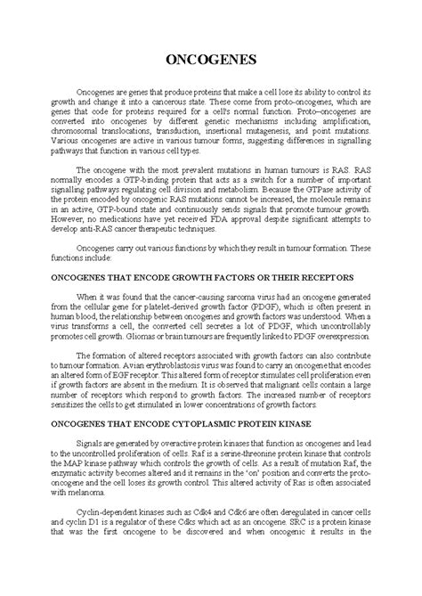 Oncogenes - ONCOGENES Oncogenes are genes that produce proteins that ...