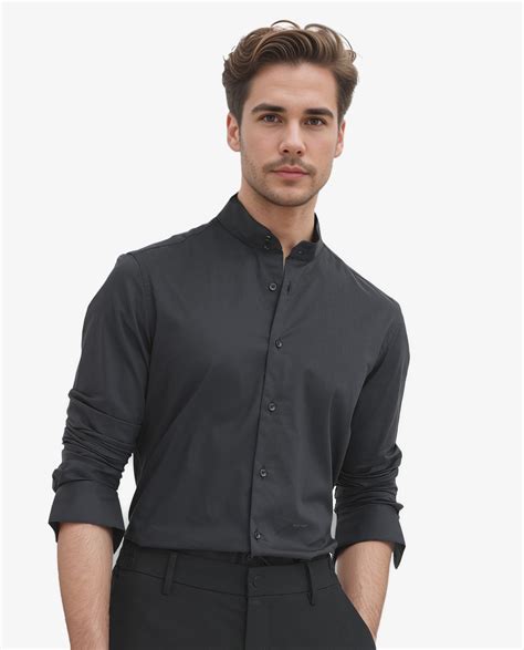 Rare Rabbit Men's Cox-3 Black Cotton Polyester Fabric Mandarin Collar