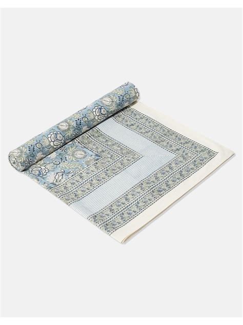 Buy Fabindia Blue Coromandel Cotton Hand Block Printed Bed Cover (Queen ...