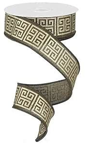Greek Keys Wire Edged Ribbon (Brown, Gold Metallic, 1.5") : Amazon.in ...