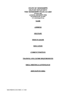 Fillable Online msstateguard Personal Data Form Template - Mississippi ...