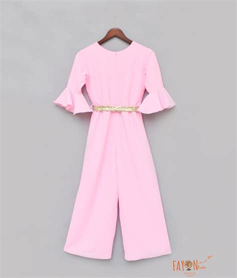 Pink Georgette Jumpsuit with Golden Sequin Belt for Girls – FayonKids