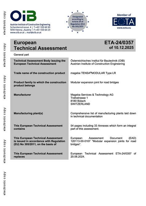 ETA certification for mageba modular expansion joints! - Mageba
