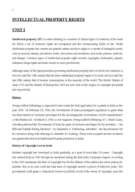 Intellectual Property Rights FULL Notes - INTELLECTUAL PROPERTY RIGHTS ...