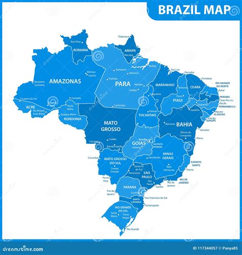 The Detailed Map of the Brazil with Regions or States and Cities, Capitals Stock Vector ...
