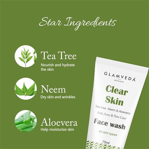 Glamveda Clear Skin Tea Tree, Neem & Aloe Vera Anti Acne Face Wash ...