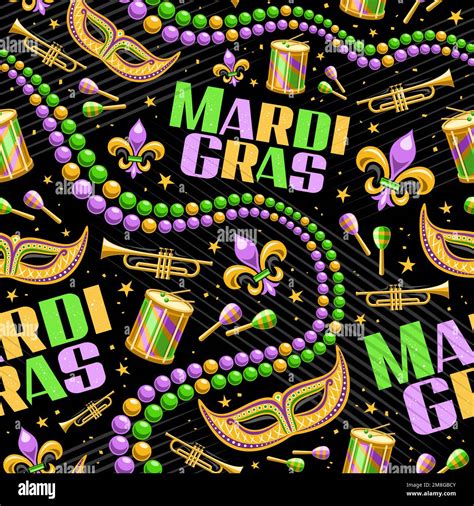 Vector Mardi Gras seamless pattern, repeat background with ...