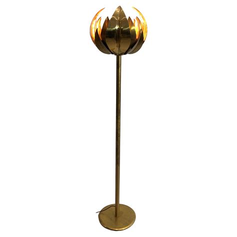 Brass Torchiere Lotus Floor Lamp 1960s 1970s Vintage Tommaso Barbi Palm ...