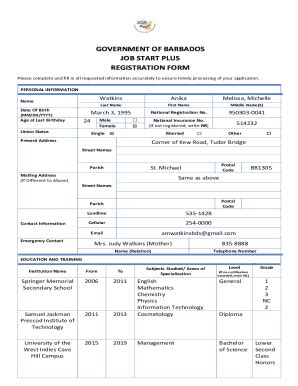 Fillable Online labour gov Barbados Job Start Plus Registration Form ...