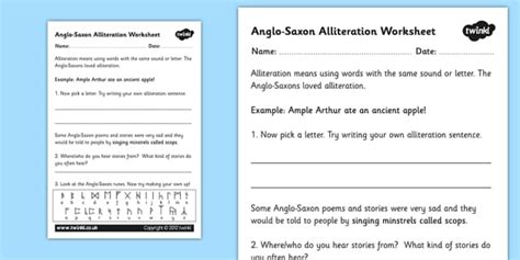 Anglo-Saxons Alliteration Poetry Worksheet