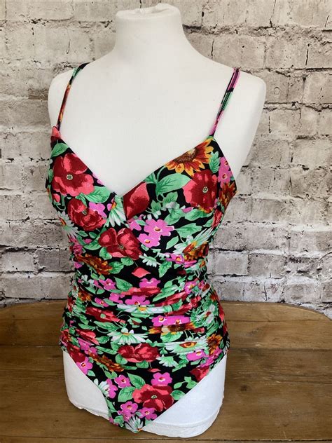 Vintage 1990s Beach Wave Floral Swimming Costume Ladies Uk16 Womens ...