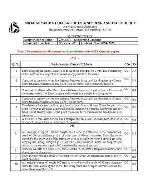 EG 23ME301 Engineering Graphics Question Bank for All Units - Studocu