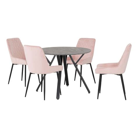 Athens Round Dining Table with 4 Avery Chairs Pink by Dunelm | ufurnish.com