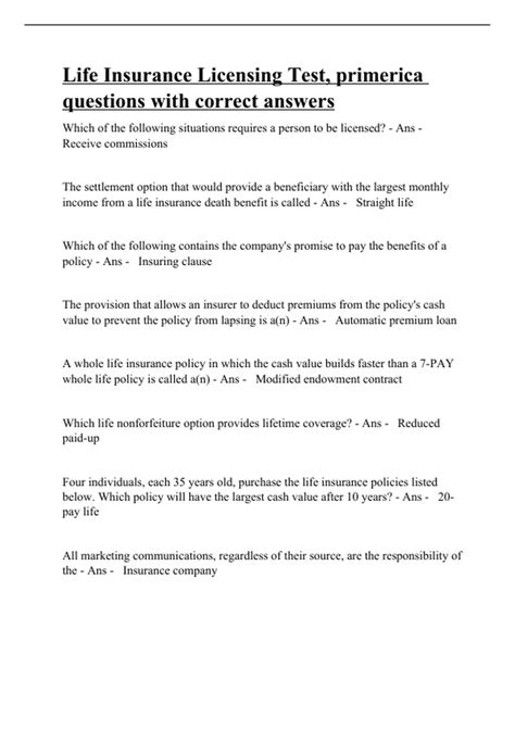 Image result for Life Insurance Test Questions