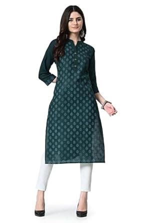 Buy Maurya Women's Cotton Blend Printed Bottle Green Calf Length High ...
